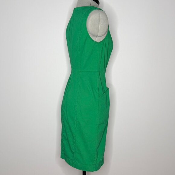 Boden Kelly Green Sleeveless V-Neck Cotton Sheath Dress with Pockets - Picture 5 of 10